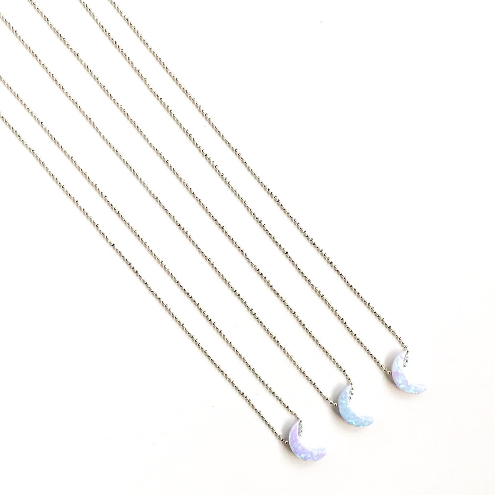 Opal Moon Sterling Silver Necklace 15, 16 or 17 in